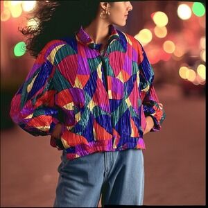 A.D.S. San Francisco Crinkle Quilted Abstract Art-to-Wear Jacket - Size L‎